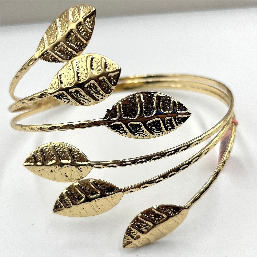 Vintage Style Gold Tone Leaf Bypass Bangle‎ Bracelet Greek Goddess Boho Chic